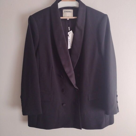 L'Agence Jayda Relaxed Double-Breasted Blazer 16 NEW Black Elevated Jacket - Picture 10 of 10